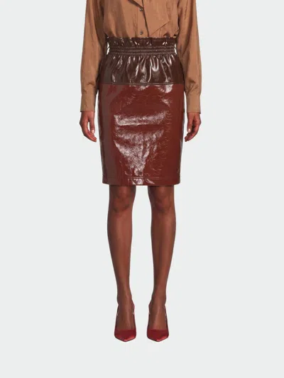 Saint Laurent Coated Cotton Mini Skirt In Brown