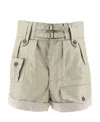 Saint Laurent Coated Linen Shorts In Nude