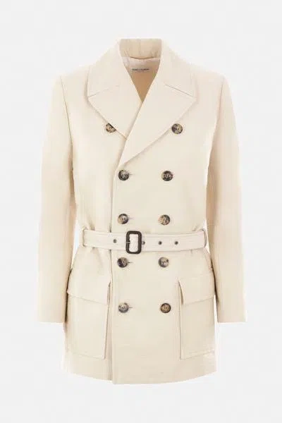 Saint Laurent Coats In Neutral
