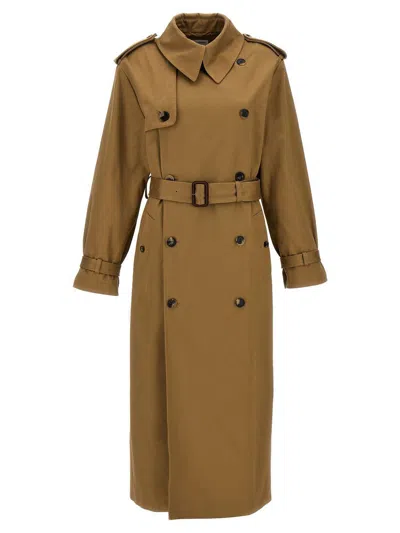 Saint Laurent Serge Double-breasted Trench Coat In Beige