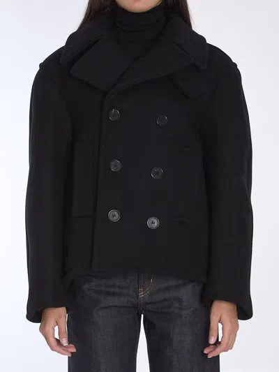 Saint Laurent Women Oversize Pea Coat In Wool In Black