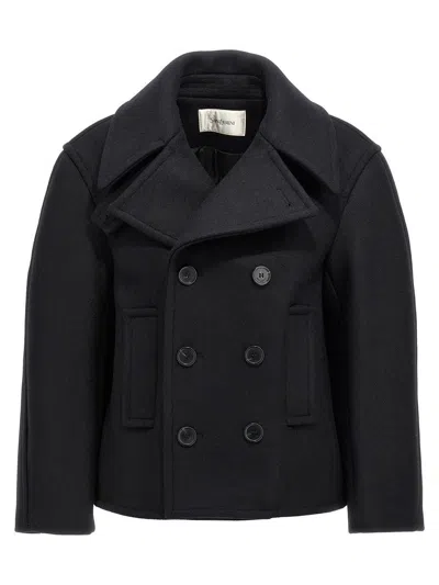 Saint Laurent Oversized Caban Coat In Noir