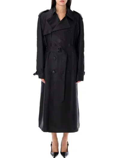 Saint Laurent Silk Trench Jacket In Black