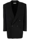Saint Laurent Buttoned Satin Blazer With Structured Shoulders In Black
