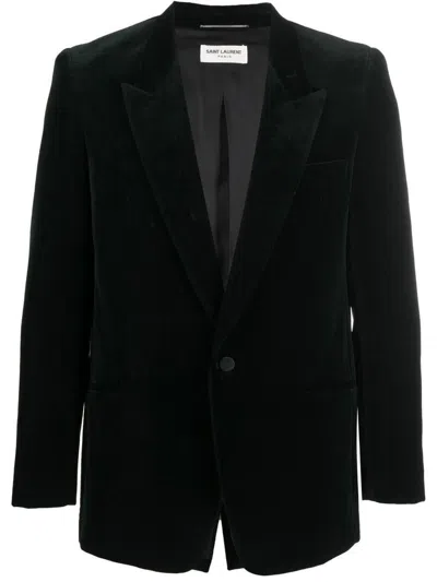 Saint Laurent Single-breasted Velvet Jacket In Green