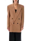 Saint Laurent Double-breasted Wool-gabardine Blazer In Praline Biege