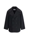 Saint Laurent Short Double-breasted Coat In Black