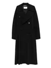 Saint Laurent Double-breasted Long Coat In Grain De Poudre Clothing In Black