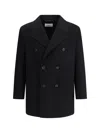 Saint Laurent Double Breasted Jacket Notched Lapel In Black
