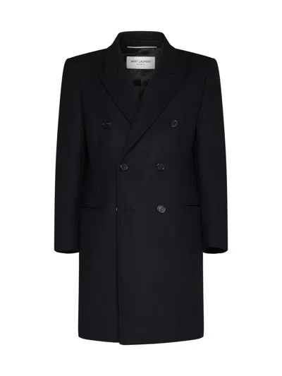 Saint Laurent Structured Woolen Jacket With Double-breasted Design In Black