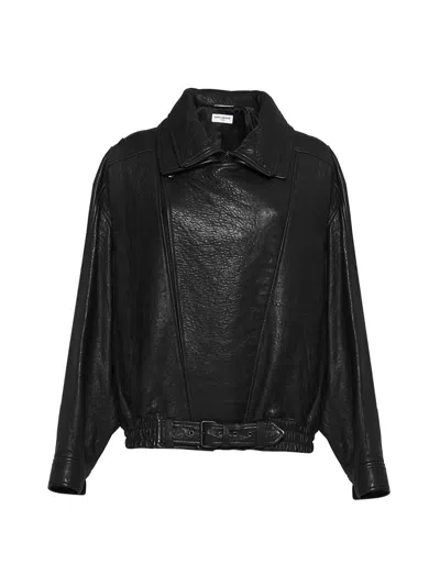 Saint Laurent Oversized Leather Jacket In Black