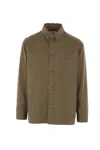 Saint Laurent Green Shirt With Classic Collar And Cassandre Embroidery On The Front In Cotton Man In Brown