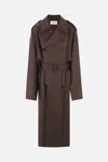 Saint Laurent Double-breasted Belted Silk-twill Trench Coat In Brown