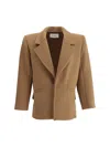 Saint Laurent Wool Coat With Wide Lapels And Back Vent In Brown