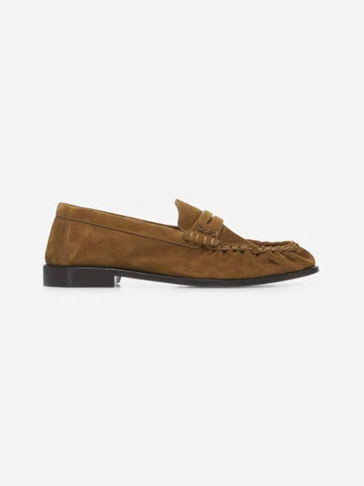 Saint Laurent Men Camel Suede Le Loafer Loafers In Brown