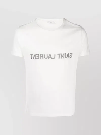 Saint Laurent Cotton T-shirt In Reverse Design In White