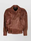 Saint Laurent Collared Bomber Jacket Featuring Elasticated Hem In Brown