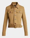Saint Laurent Collared Button Down Belted Jacket In Gold