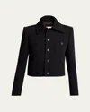 Saint Laurent Collared Button Down Wool Jacket In Noir