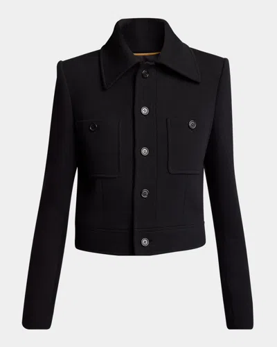 Saint Laurent Collared Button Down Wool Jacket In Noir