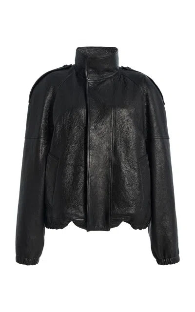 Saint Laurent Collared Leather Jacket In Black
