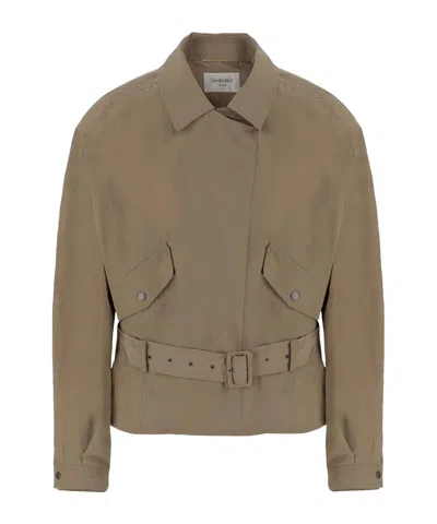 Saint Laurent Collared Long-sleeved Casual Jacket In Brown