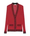 Saint Laurent Striped Metallic Cable-knit Cardigan In Red