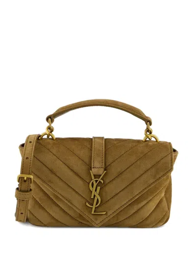 Saint Laurent College Chevron-quilted Suede Shoulder Bag