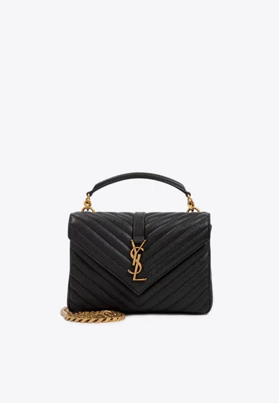 Saint Laurent College Matelassé Leather Shoulder Bag In Black