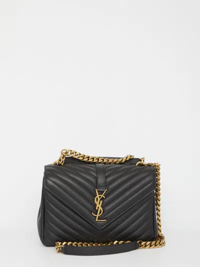 Saint Laurent College Medium Quilted Leather Tote In Black