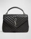 Saint Laurent College Medium Flap Ysl Shoulder Bag In Quilted Leather In Black