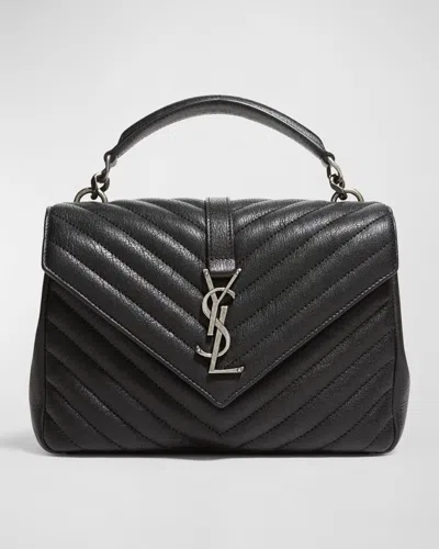 Saint Laurent College Medium Flap Ysl Shoulder Bag In Quilted Leather In Black
