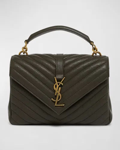 Saint Laurent College Medium Flap Ysl Shoulder Bag In Quilted Leather In Light Musk