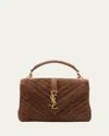 Saint Laurent College Medium Flap Ysl Shoulder Bag In Quilted Suede In Bark Brown