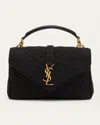 Saint Laurent College Medium Flap Ysl Shoulder Bag In Quilted Tweed In Noir