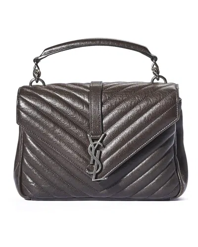 Saint Laurent College Medium In Quilted Brown In Gray