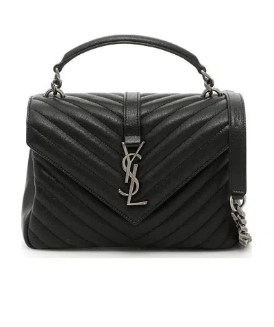 Saint Laurent College Medium Leather Shoulder Bag In Black