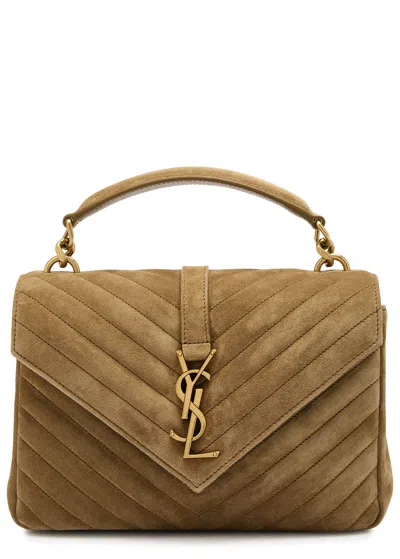 Saint Laurent College Medium Suede Shoulder Bag In Tan