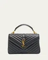 Saint Laurent College Medium Ysl Flap Top-handle Bag In Quilted Leather In Black