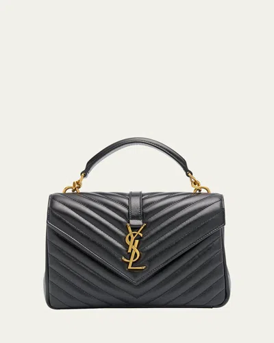 SAINT LAURENT COLLEGE MEDIUM YSL FLAP TOP-HANDLE BAG IN QUILTED LEATHER