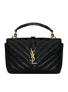 Saint Laurent College Mini Chain Bag In Shiny Craquelé Leather In Black