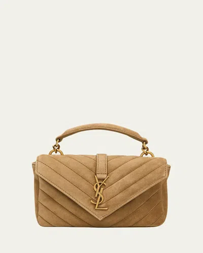 Saint Laurent College Mini Chain Shoulder Bag In Suede