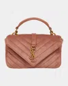 Saint Laurent College Mini Chain Shoulder Bag In Suede In Barely Pink Bare Pi