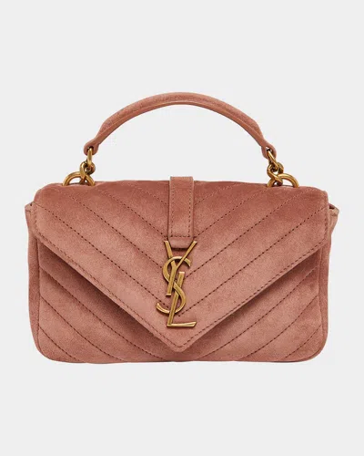 Saint Laurent College Mini Chain Shoulder Bag In Suede In Barely Pink Bare Pi