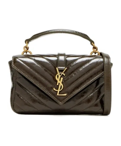Saint Laurent College Mini In Shiny Leather In Green