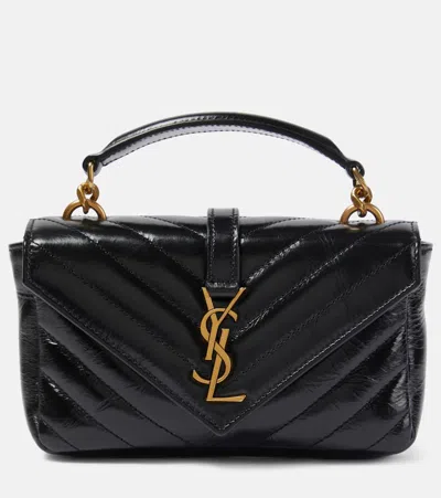 Saint Laurent College Mini Metalassé Leather Shoulder Bag In Black