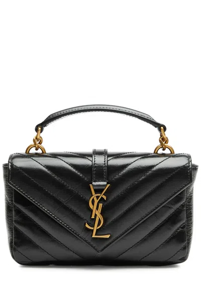 Saint Laurent College Mini Patent Leather Cross-body Bag In Black