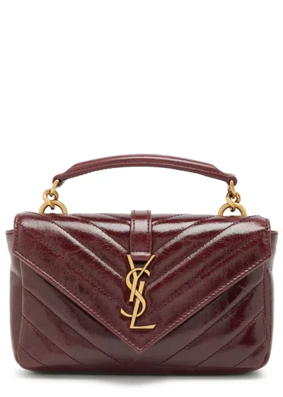 Saint Laurent College Mini Patent Leather Cross-body Bag In Burgundy