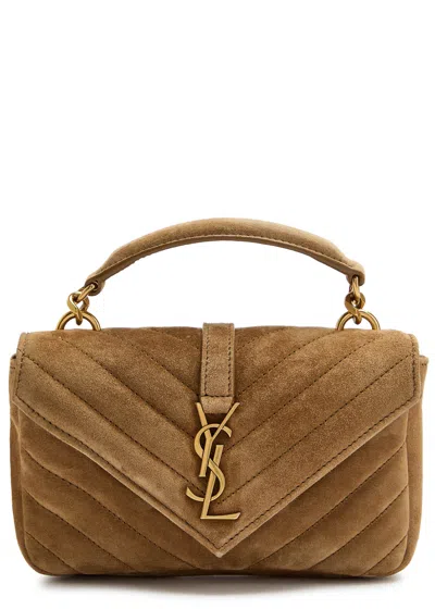 Saint Laurent College Mini Suede Cross-body Bag In Brown