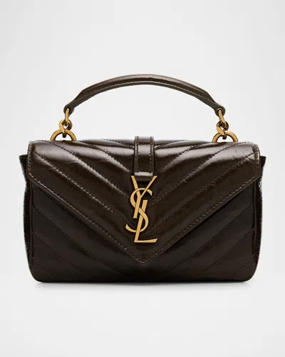 Saint Laurent College Mini Ysl Quilted Crossbody Bag In Light Musk
